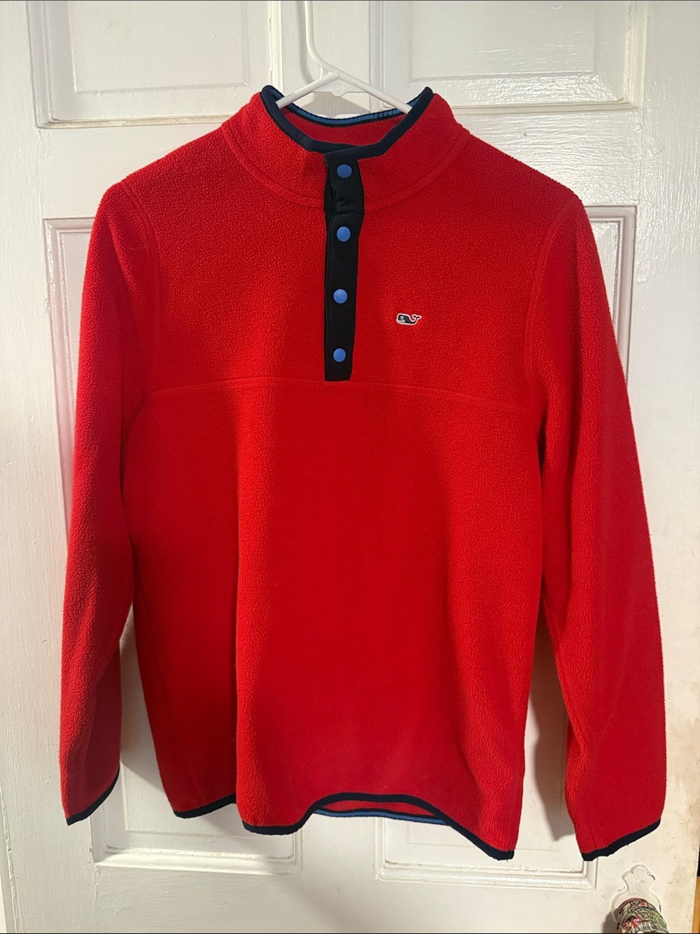 Red Fleece Pullover with Contrast Trim
